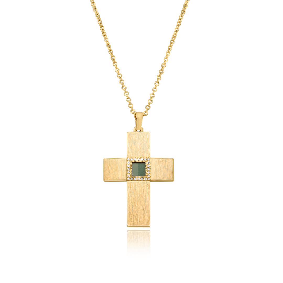 14k Solid Gold Shiny Cross Necklace