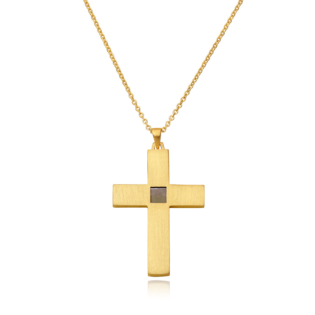 14K Tiny Solid Gold Black Enamel and Zirconia Two Sided Cross Chain Pendant.Christian Necklace. Classy popular Women Cross Casual Charm Necklace.