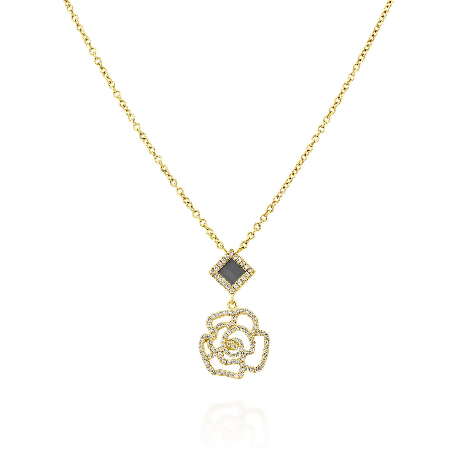 14k Solid Gold Square Blossom Necklace