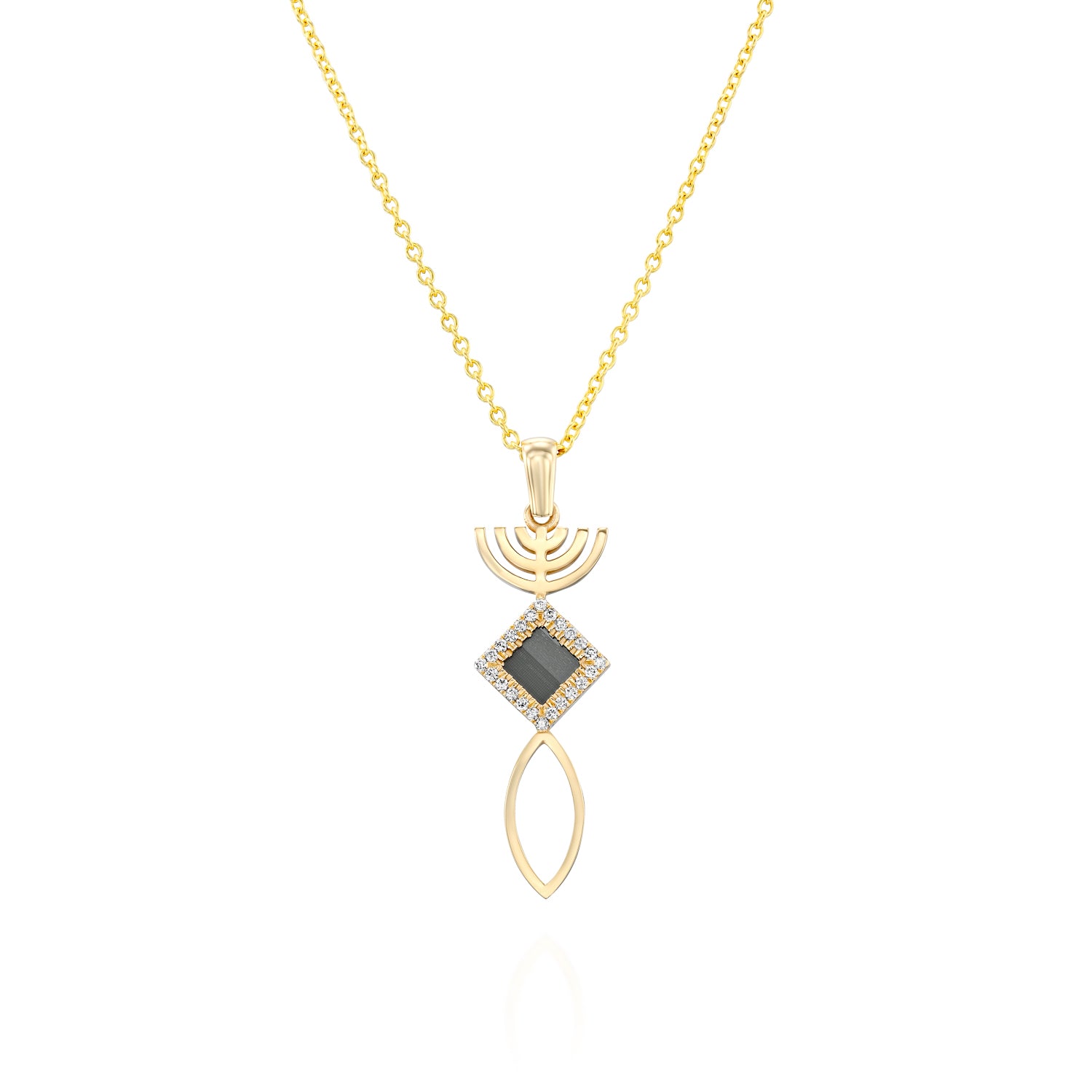 14k Solid Gold Menorah Fish Necklace
