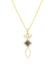 Solid Gold Menorah Fish Necklace