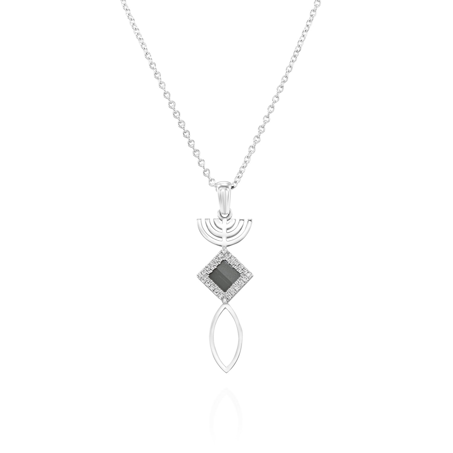 14k Solid Gold Menorah Fish Necklace