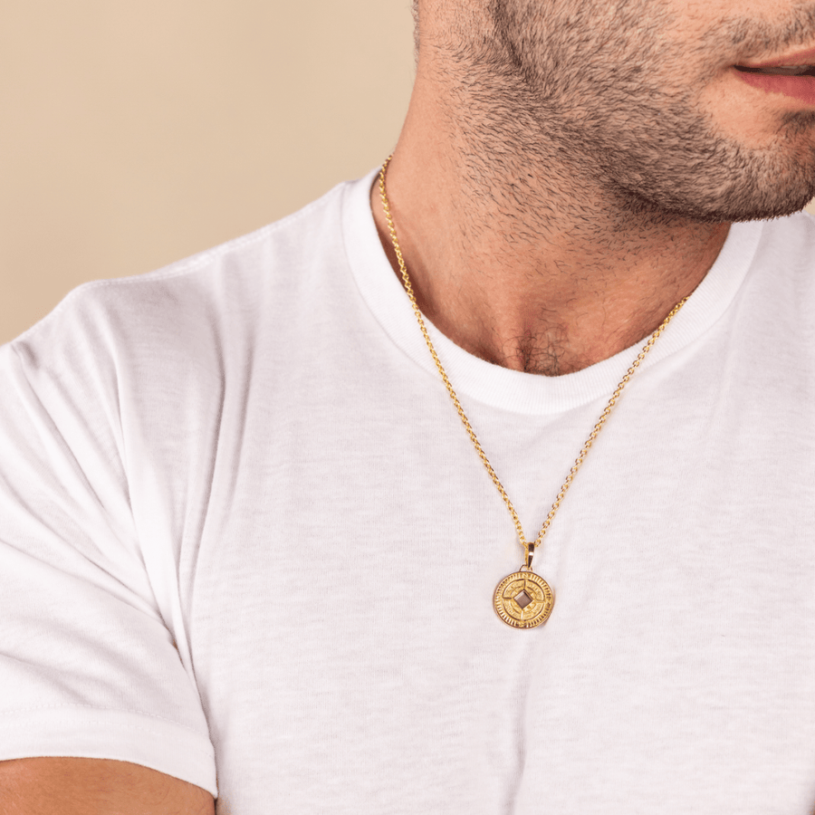 14K Solid Gold Compass Necklace