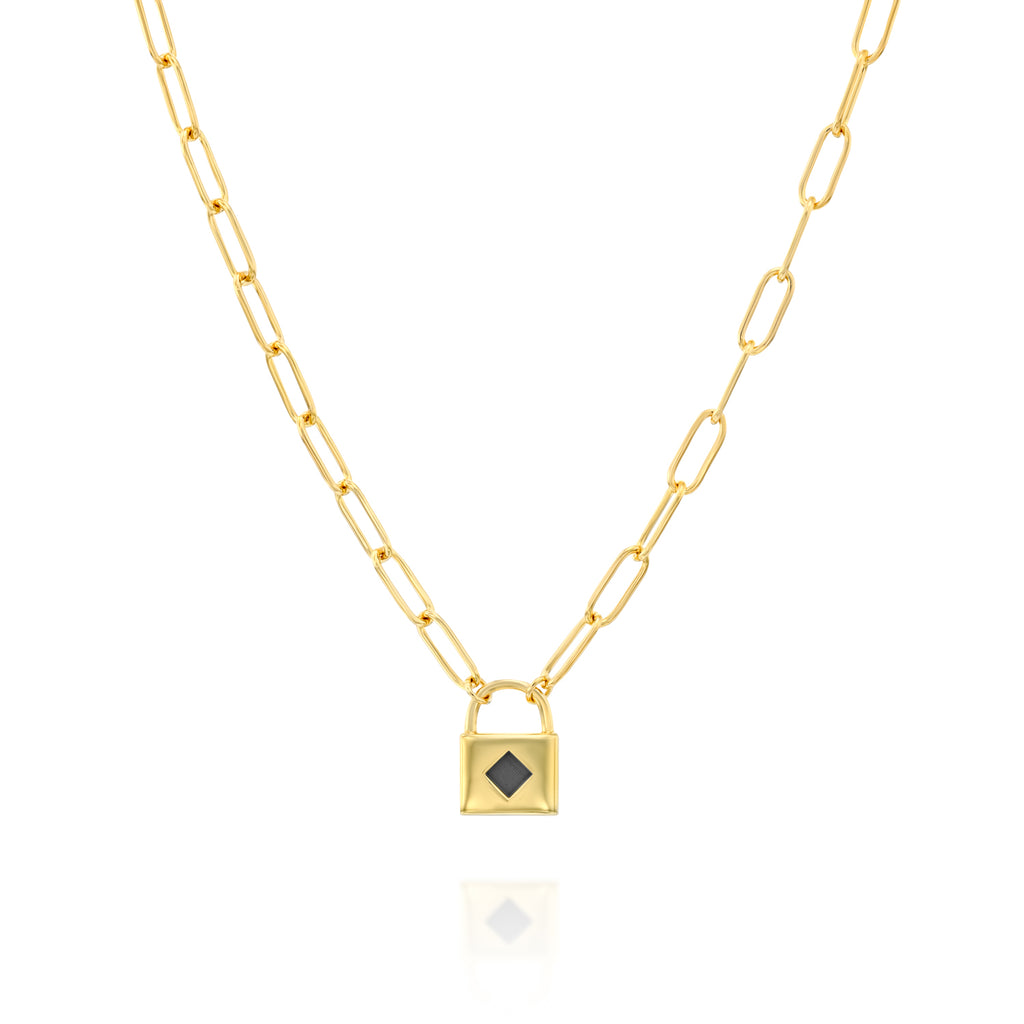 14k Solid Gold Classic Lock Necklace