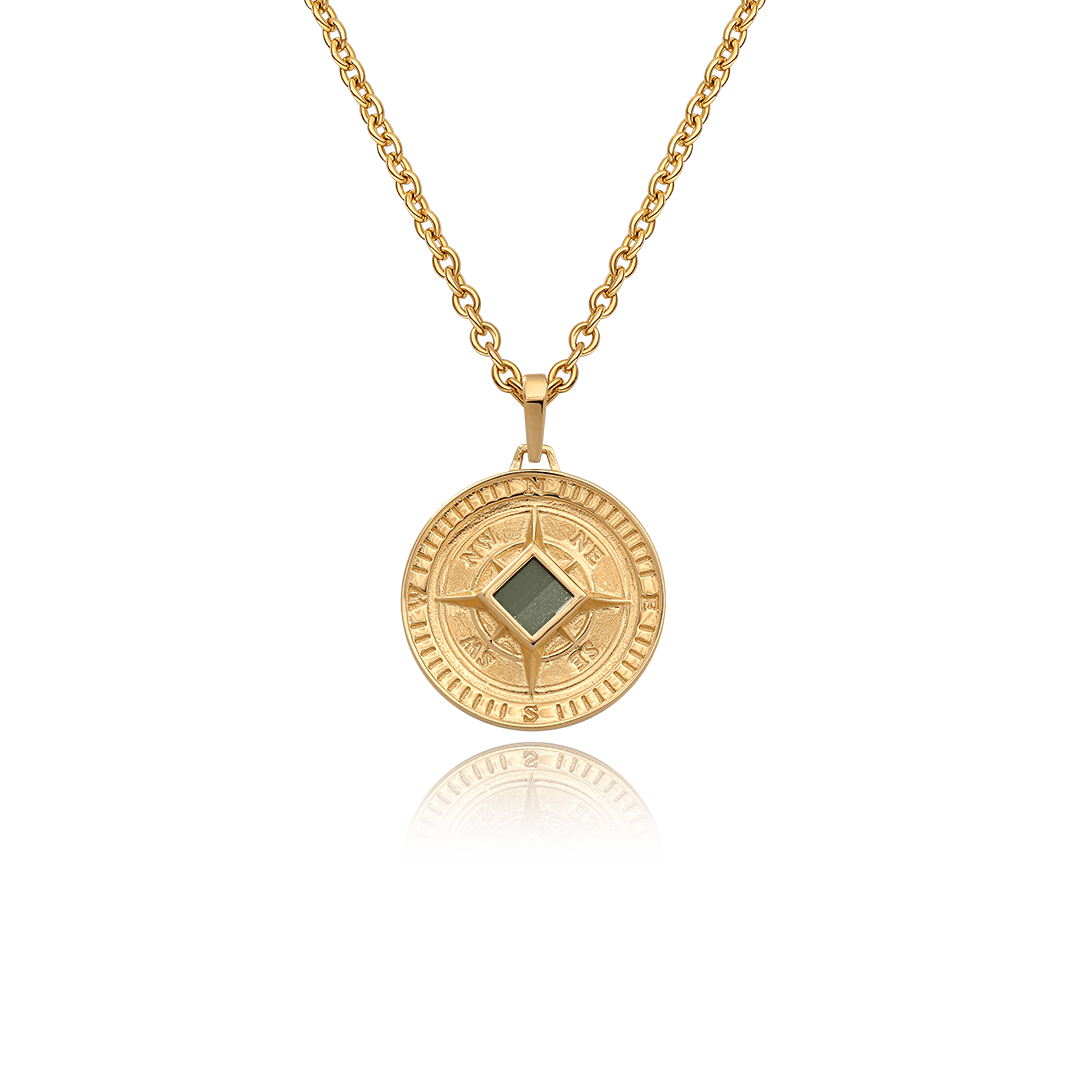 14K Solid Gold Compass Necklace