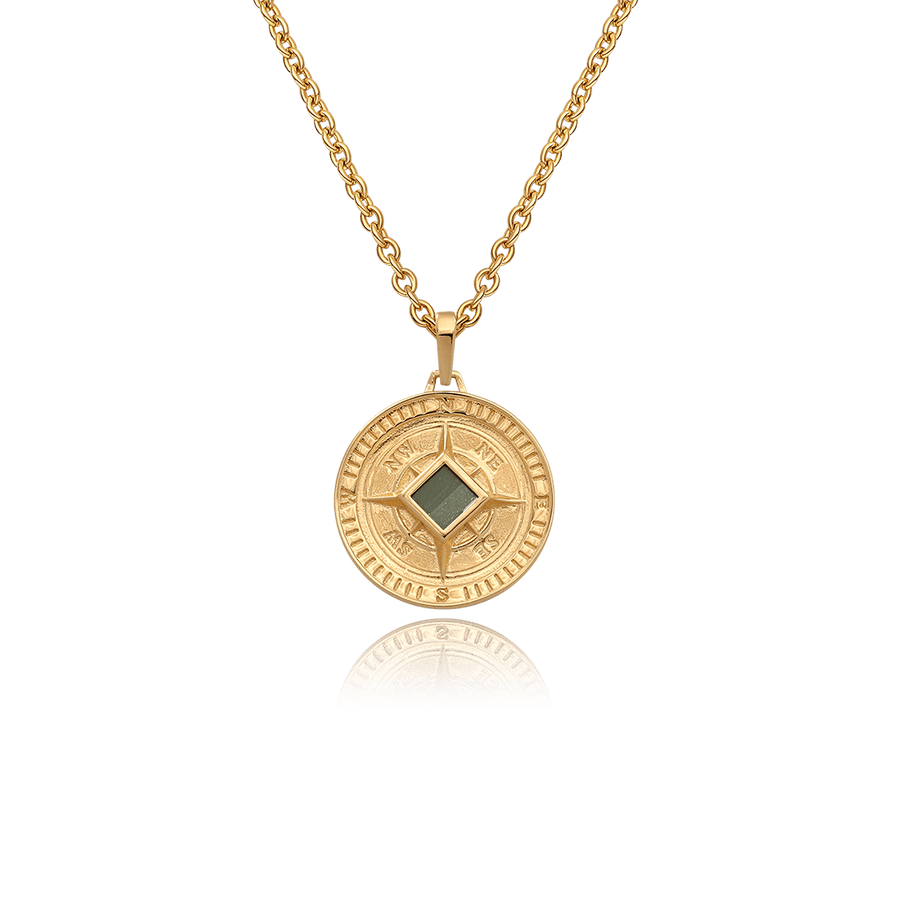 14K Solid Gold Compass Necklace