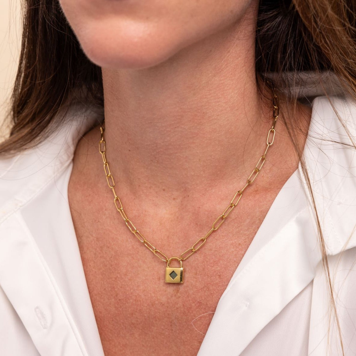 14k Solid Gold Classic Lock Necklace