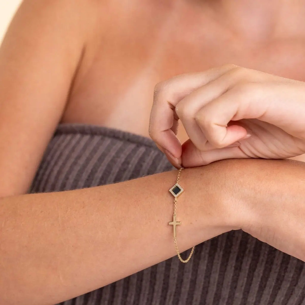 14k Solid Gold Cross Bracelet
