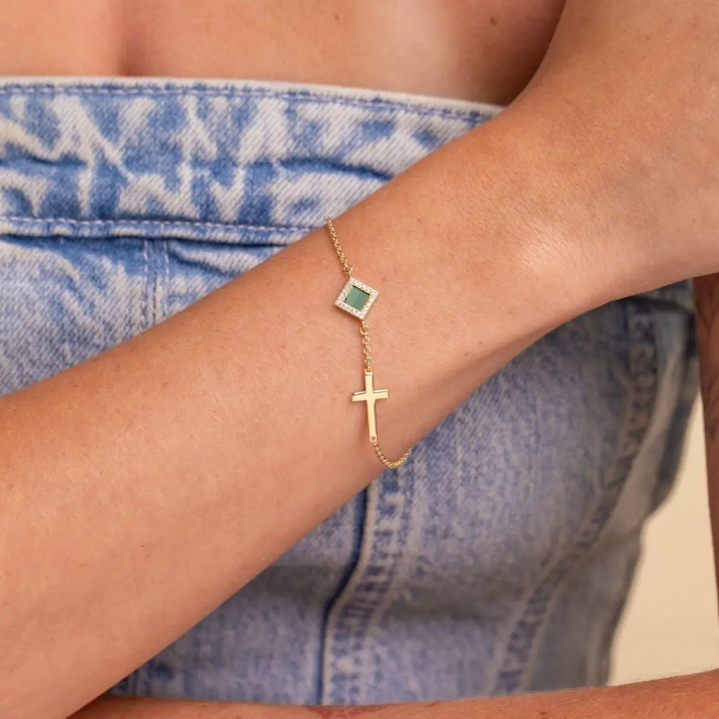 14k Solid Gold Cross Bracelet