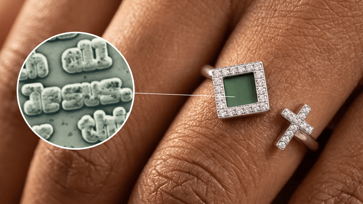 Cross Bible Ring - Nano Bible chip close-up