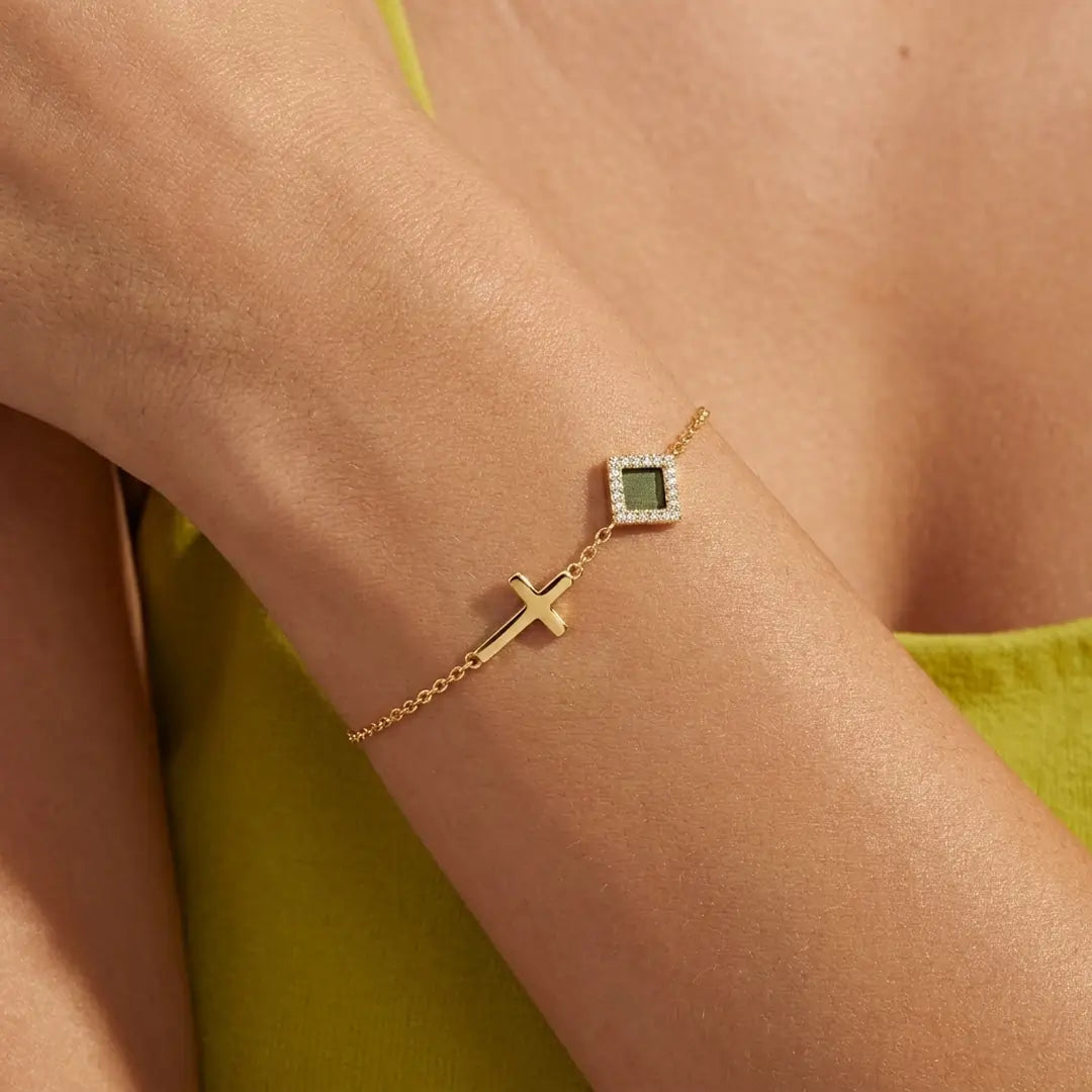 14k Solid Gold Cross Bracelet