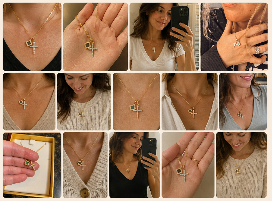 TANAOR customers wearing the Sacred Cross necklace