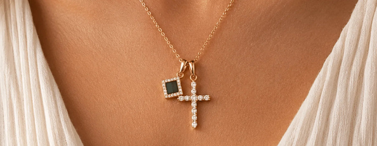 Sacred Cross necklace worn close to the heart