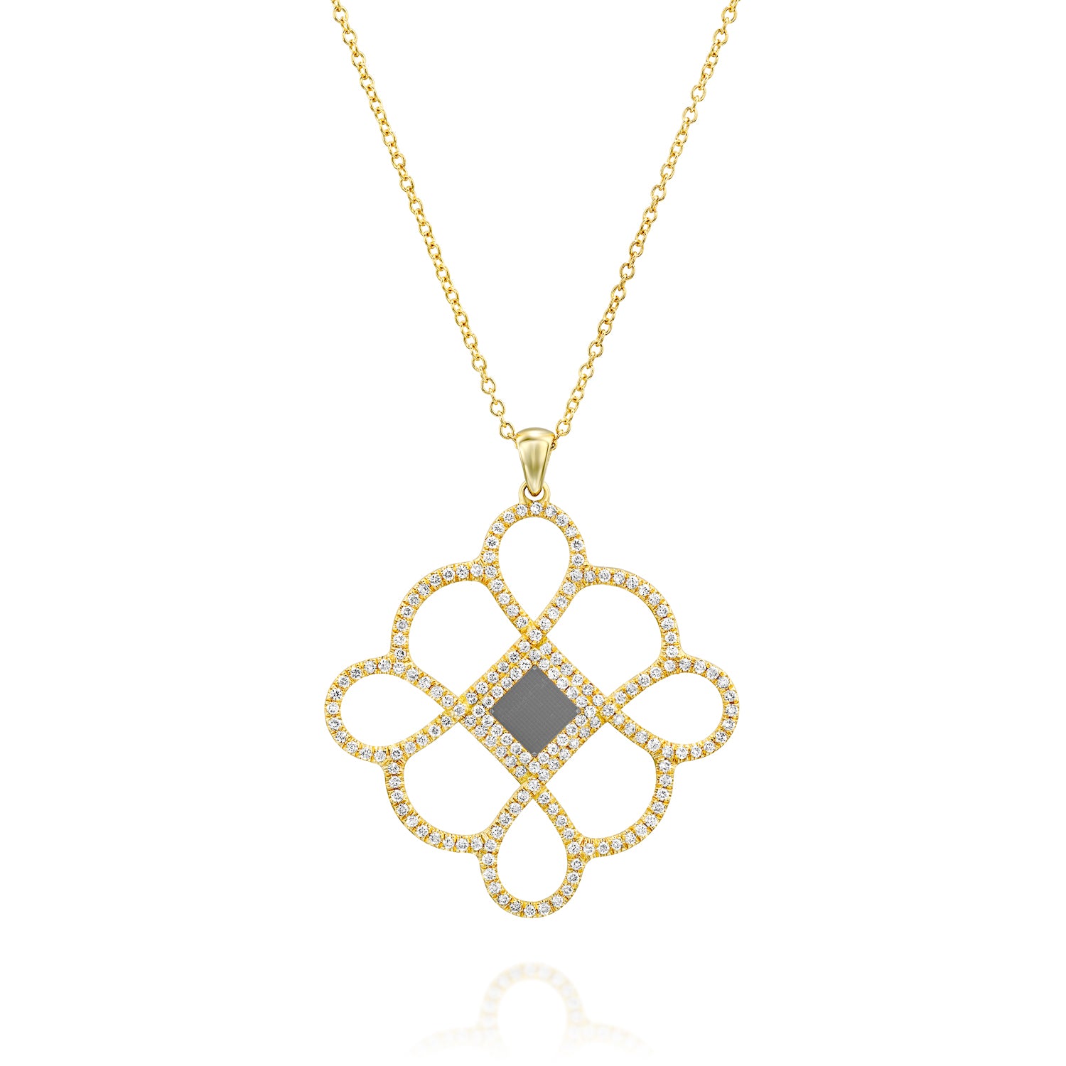 14k Solid Gold & Diamonds Infinity Flower Necklace