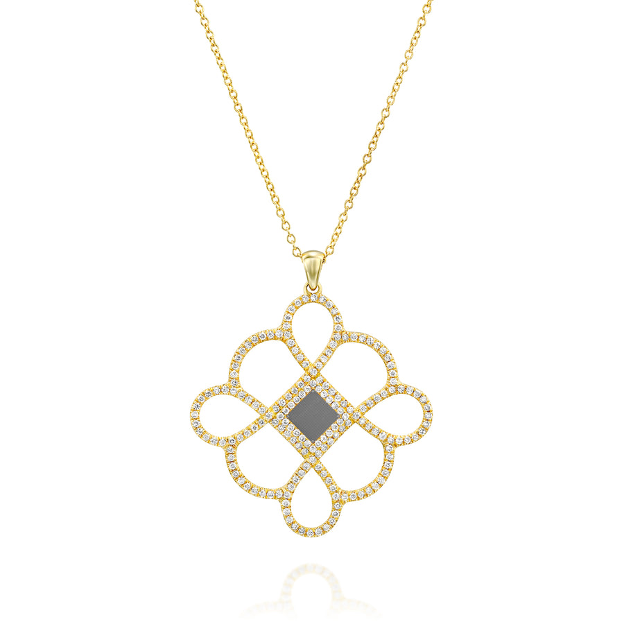 Solid 14K Gold & Diamonds Infinity Flower Necklace